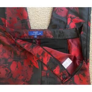 Talbots RSVP 4P Petite Red Black Floral Jacquard Ankle Pants Brocade Holiday